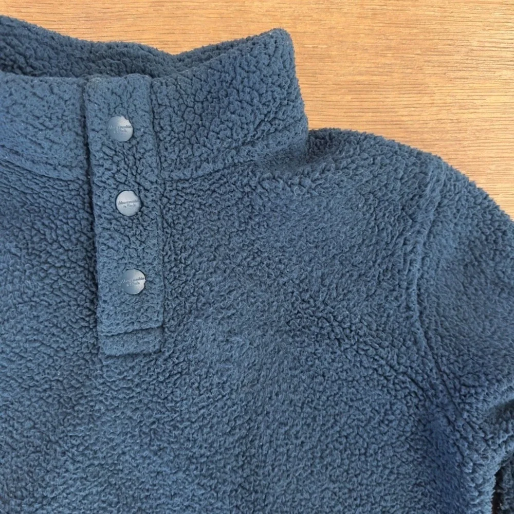 Abercrombie Kids 1/4 Snap Sherpa Fleece Mock Neck Pullover-Teal-Unisex Size 9-10